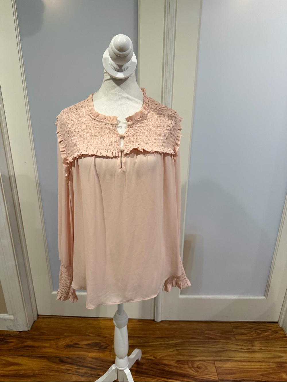 LOFT Blush Pink Smocked Yoke Ruffle Blouse